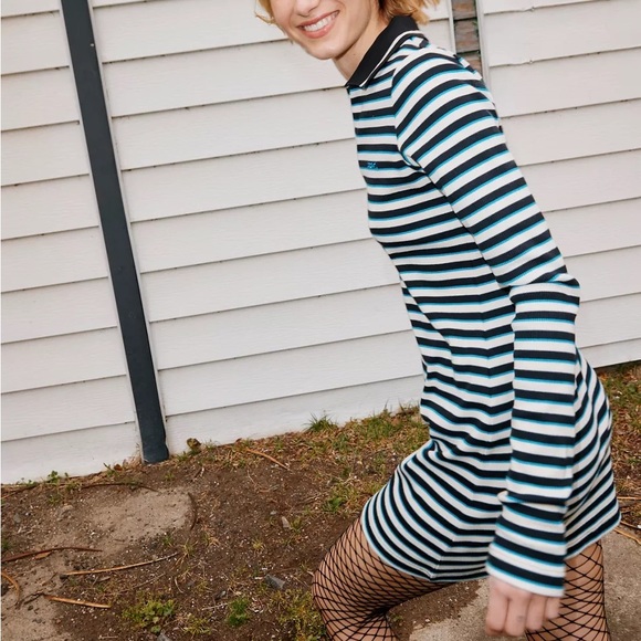 NWT! Urban Outfitters X-girl Stripe Long Sleeve Mini Dress Large Black White - Picture 4 of 9